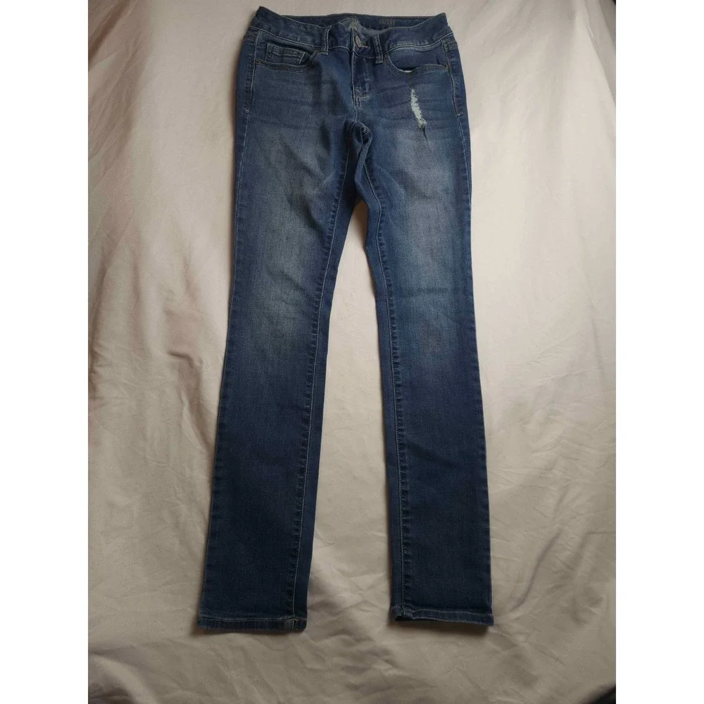 SO‎ Skinny Jeans Womens Size 3 Juniors Blue Denim Dark Wash Distressed Stretch